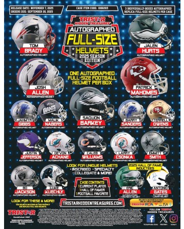 2025 Tristar Hidden Treasures Football Autographed Full-Size Helmet Season Edition Series 2 - 3 Box Case