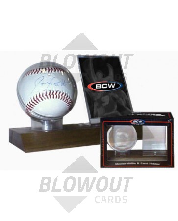 BCW Woodbase Baseball and Card Holder (Real Walnut) - WOODBC