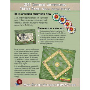 2022 Historic Autographs Trivia Set World Series Cut Signature Edition Baseball Box