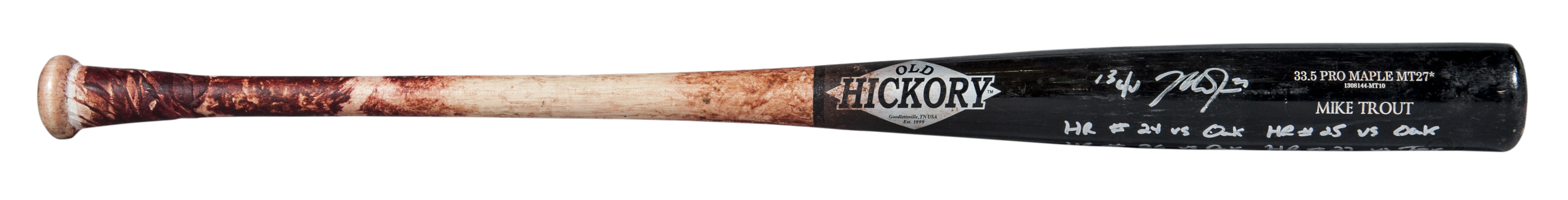 Mike Trout -- Model: 2013 Old Hickory J143M. Photo-matched to four home runs. (Anderson LOA & PSA/DNA GU 10) ... Opening Bid: $2,000