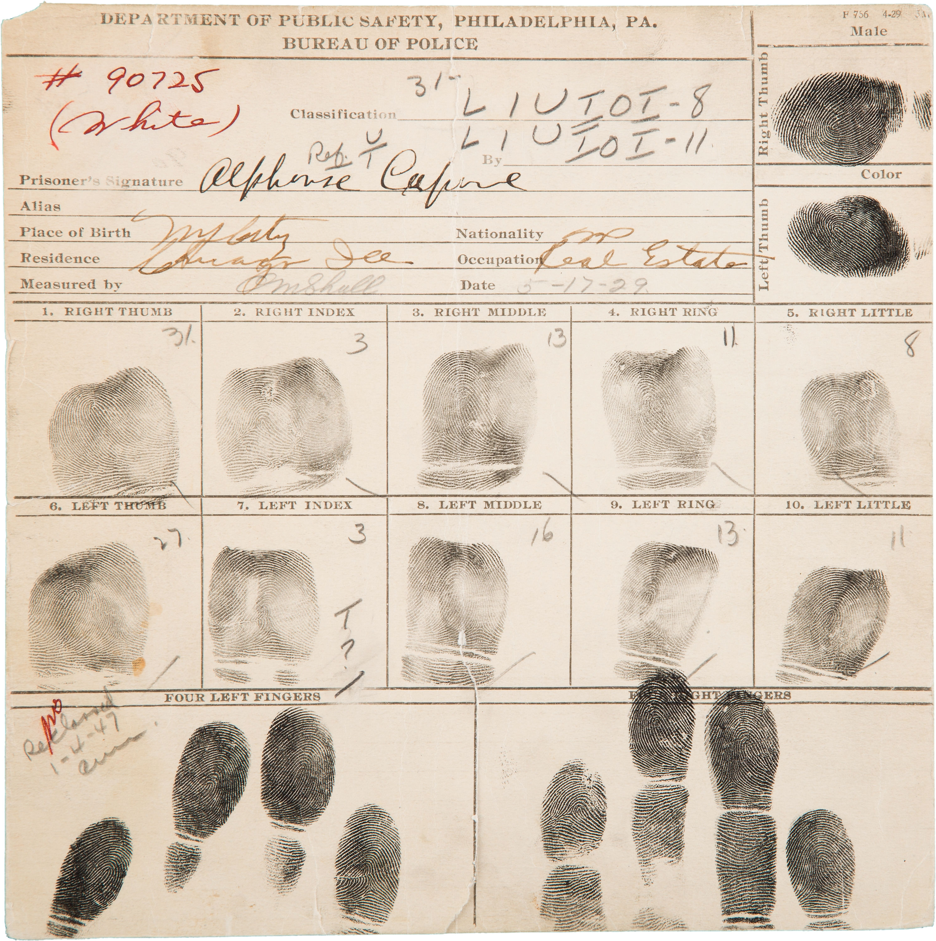 Al Capone's fingerprints up for grabs this week via Heritage Auctions
